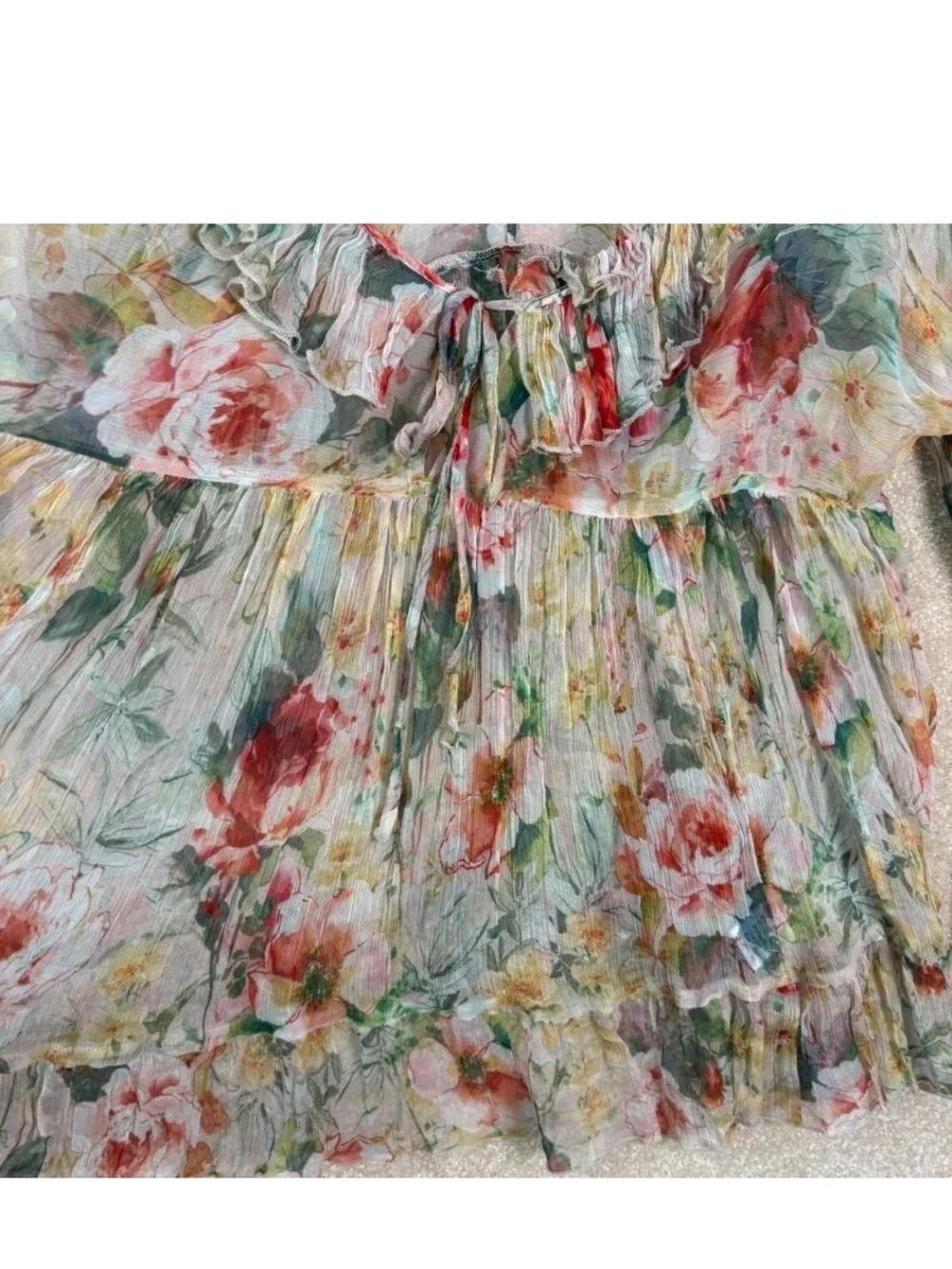 JOHNNY WAS Aria Silk Flowy Whimsigoth Semi-sheer Abstract Pastel Floral Blouse